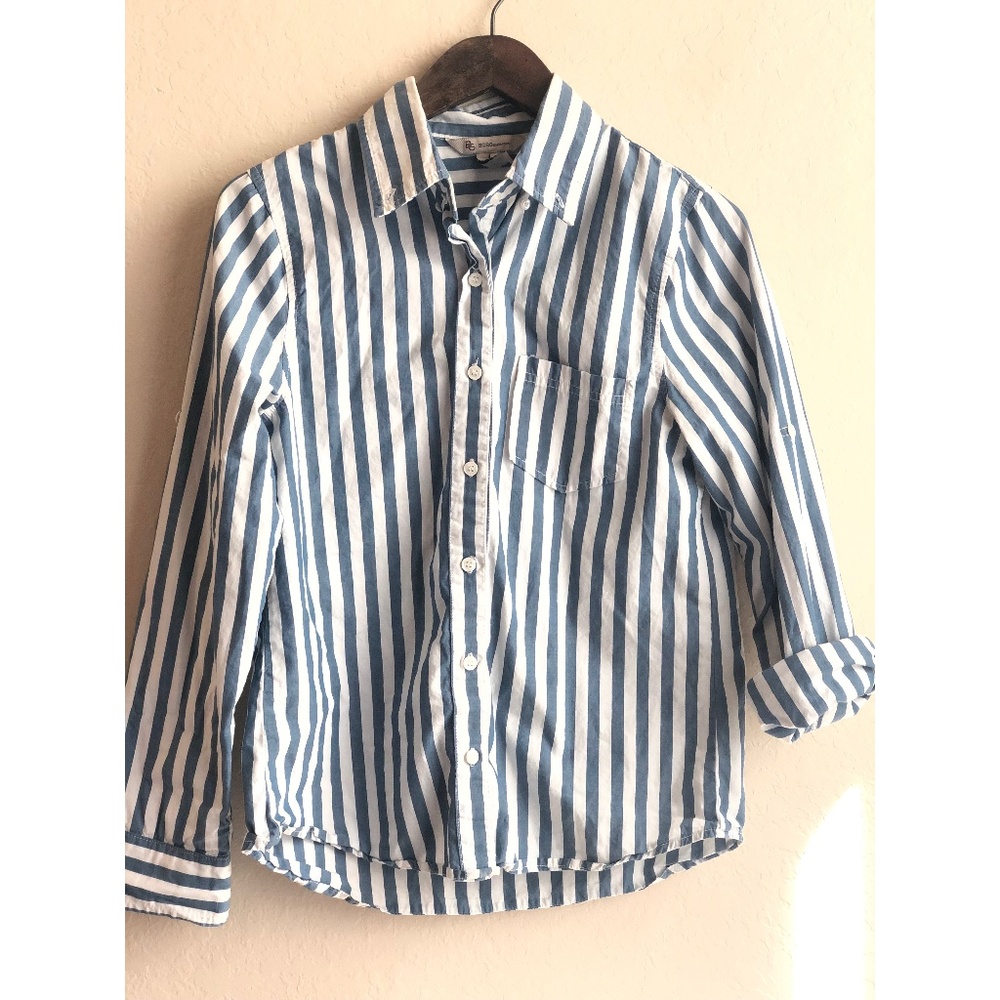 BCBG Light Blue & White Striped Button-Up